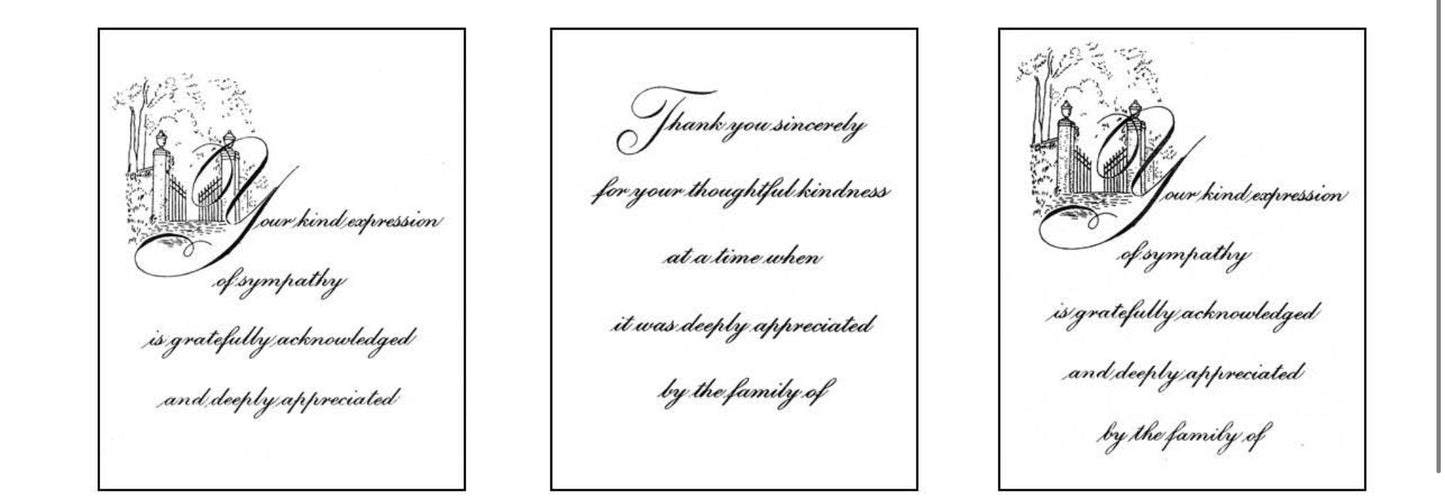 Standard & Embossed White Acknowledgement Cards